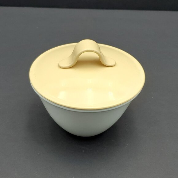 Corelle Winter Frost White Sugar Bowl with Tan Plastic Lid - Picture 2 of 7
